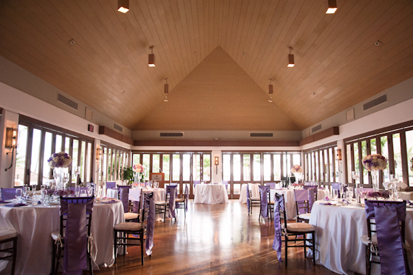 lavender and purple table settings in reception space - Honolulu destination wedding photo by top Hawaiian wedding photographer Derek Wong